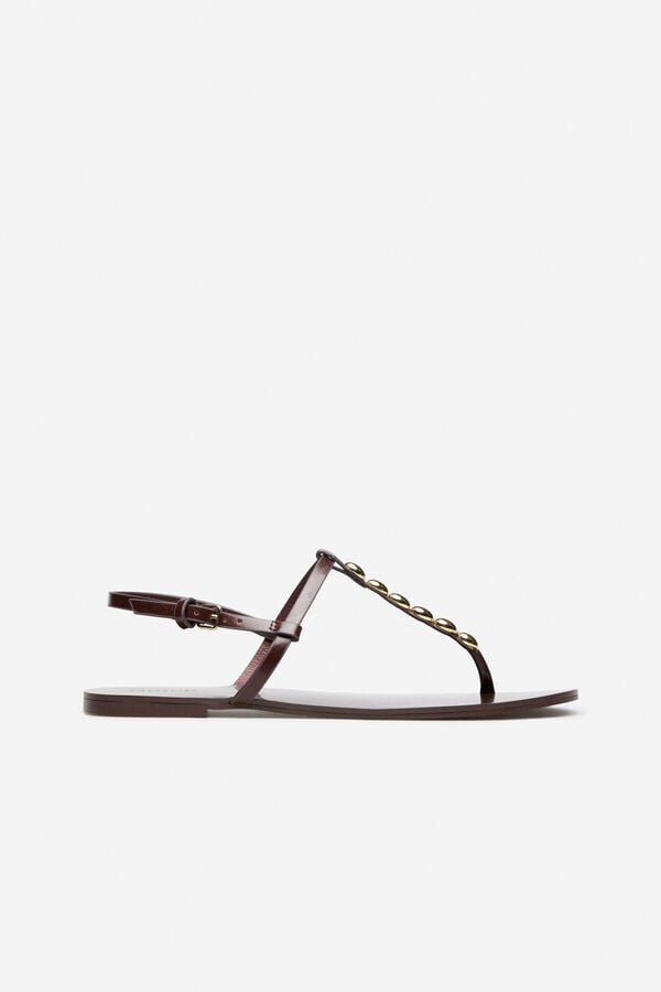 Cortefiel Flat sandal with studs Dark brown