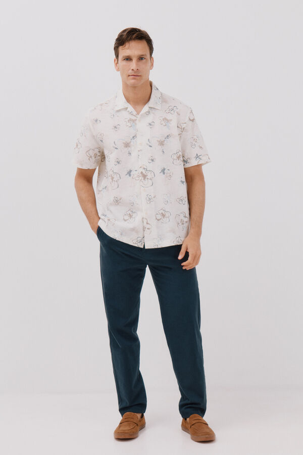 Cortefiel Printed short-sleeved shirt Ivory