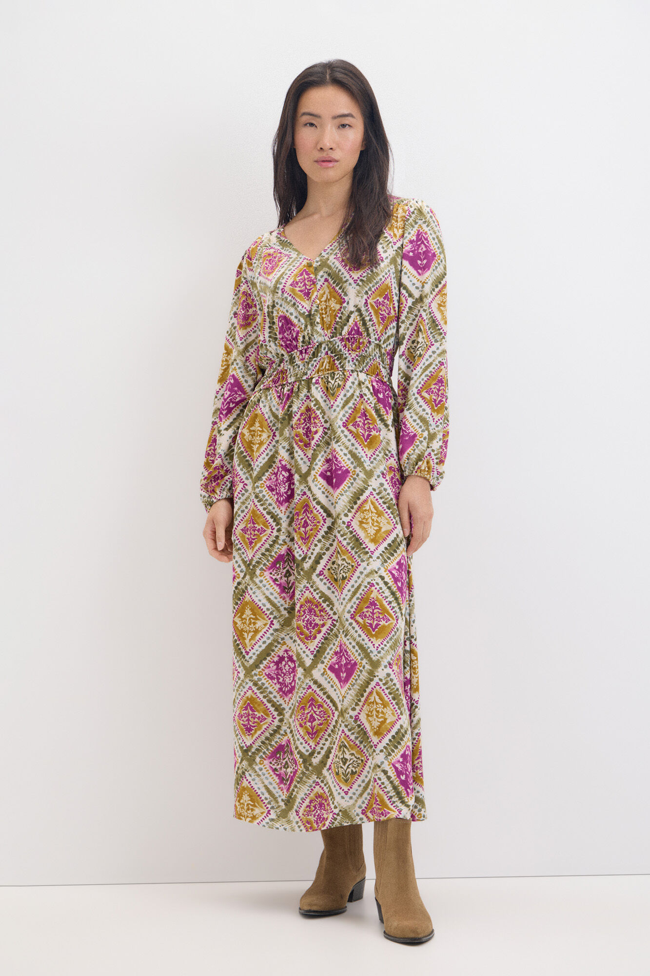 Printed midi dress Women s dresses and jumpsuits Cortefiel