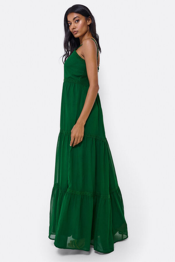 Cortefiel Strappy cotton and lace maxi dress Green
