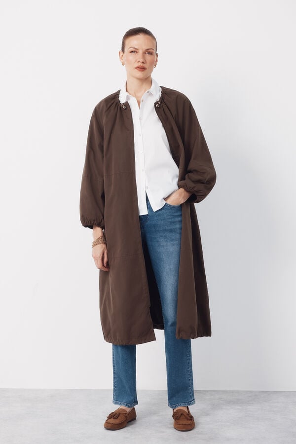 Cortefiel Long trench coat volume Dark brown