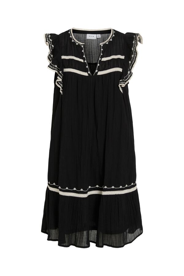 Vila Short embroidered organic cotton dress Black