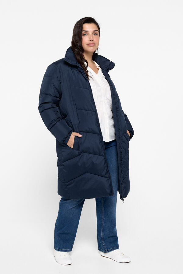 Cortefiel Plus size quilted midi coat Navy