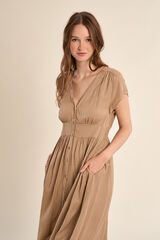 Molly Bracken Vestido de manga curta detalhe de pregas Tostado