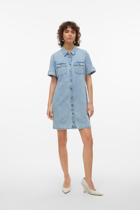 Vestido corto de manga corta denim