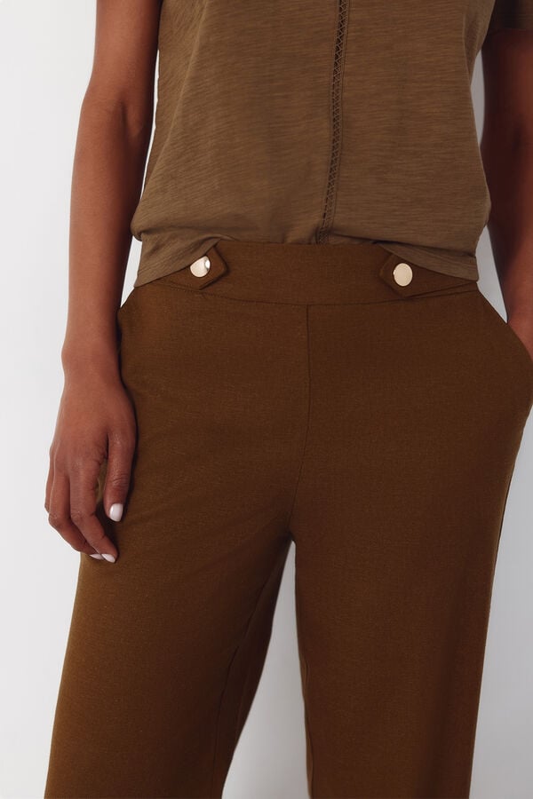 Cortefiel Pantal&oacute;n con lino con botones dorados Kaki
