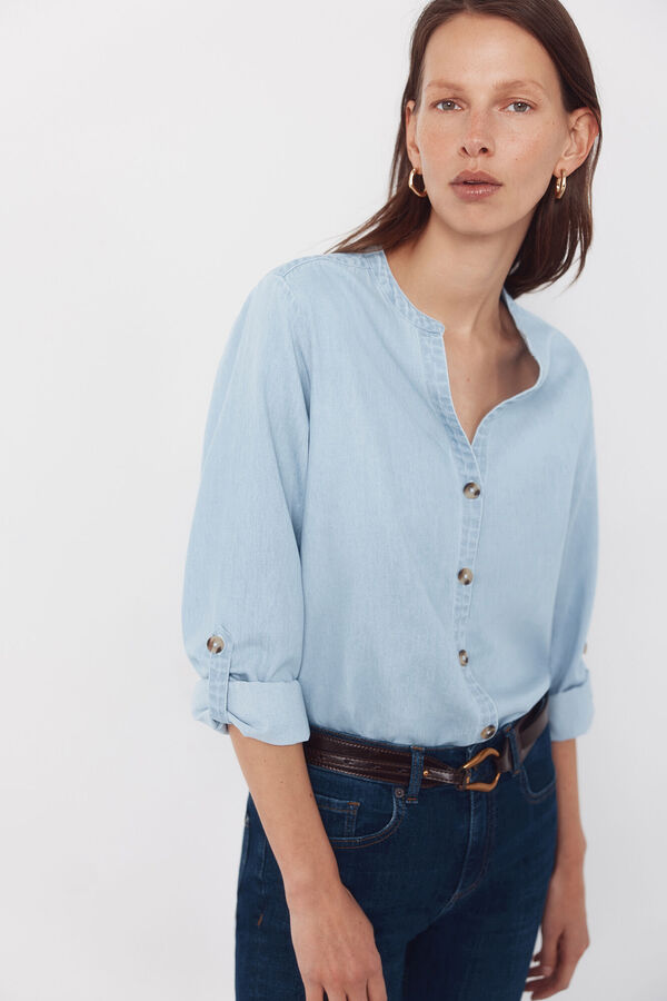 Cortefiel Mandarin collar shirt Blue