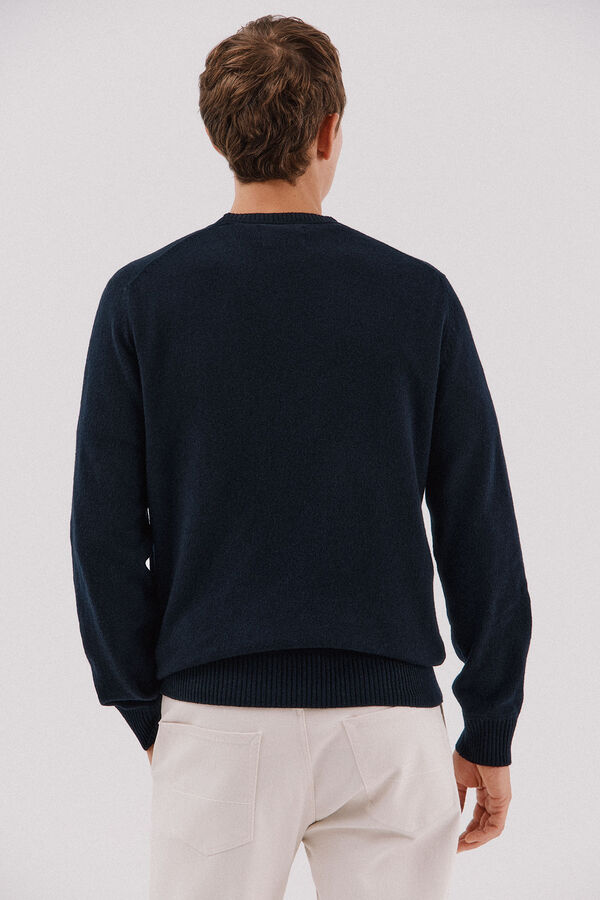 Cortefiel Lambswool jumper with round neck Navy