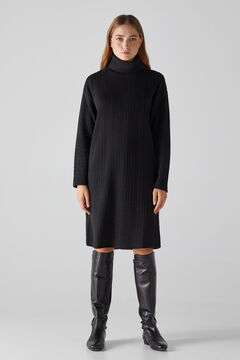 Cortefiel Short cross-knit dress Black