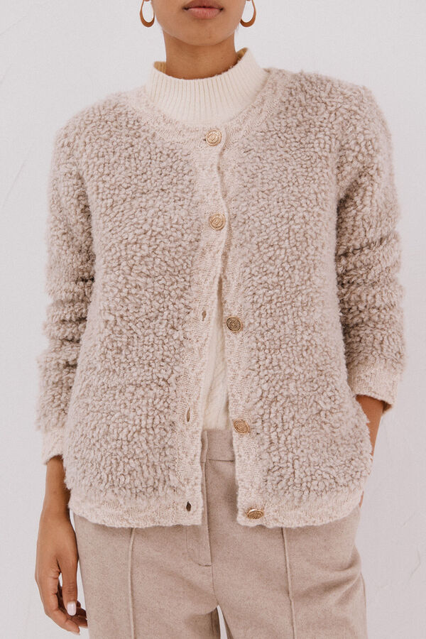 Cortefiel Boucl&eacute; jersey-knit jacket Ivory