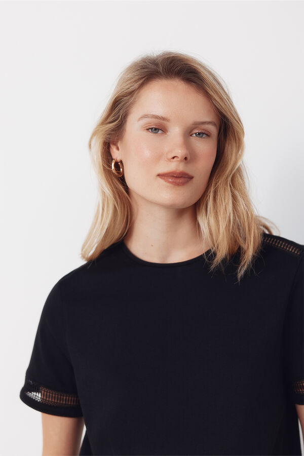 Cortefiel Hemstitch detail t-shirt Black