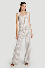 Vila Chaleco de vestir con estampado &eacute;tnico de algod&oacute;n y lino Beige