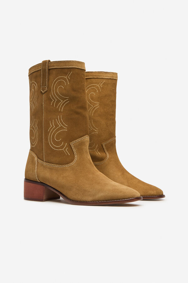 Cortefiel Split leather cowboy boots Dark brown