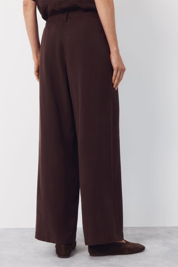 Cortefiel Tencel pants with belt Dark brown