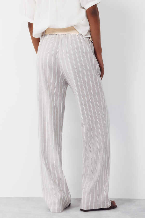 Cortefiel Wide-leg trousers with linen Printed white