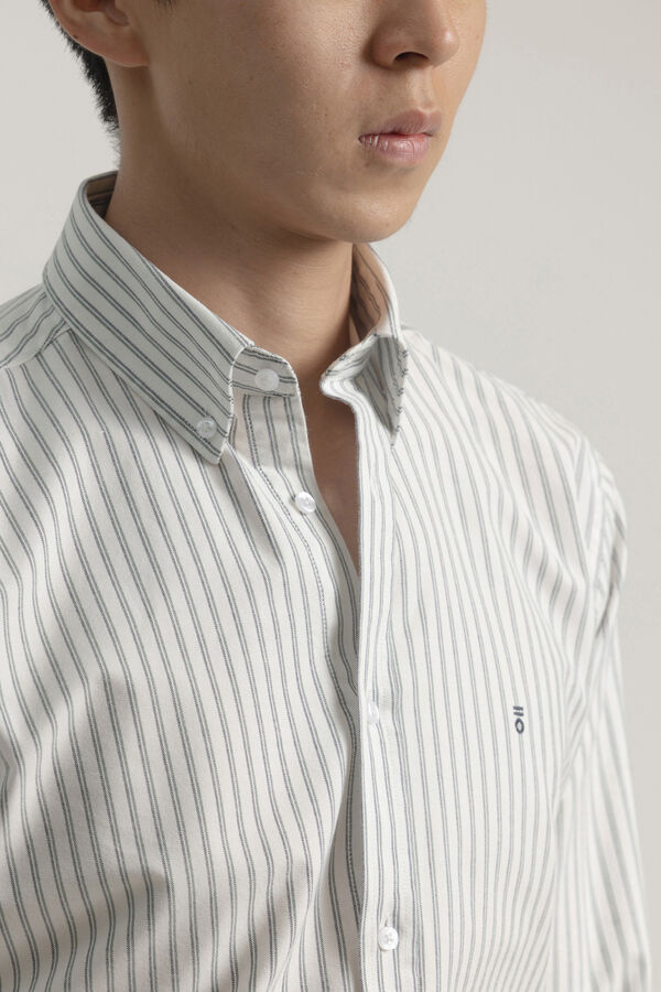 PuroEGO Slim cotton striped oxford shirt Printed white