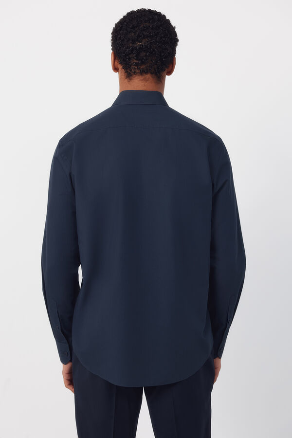 Cortefiel Camisa vestir lisa algod&oacute;n tencel Azul marino