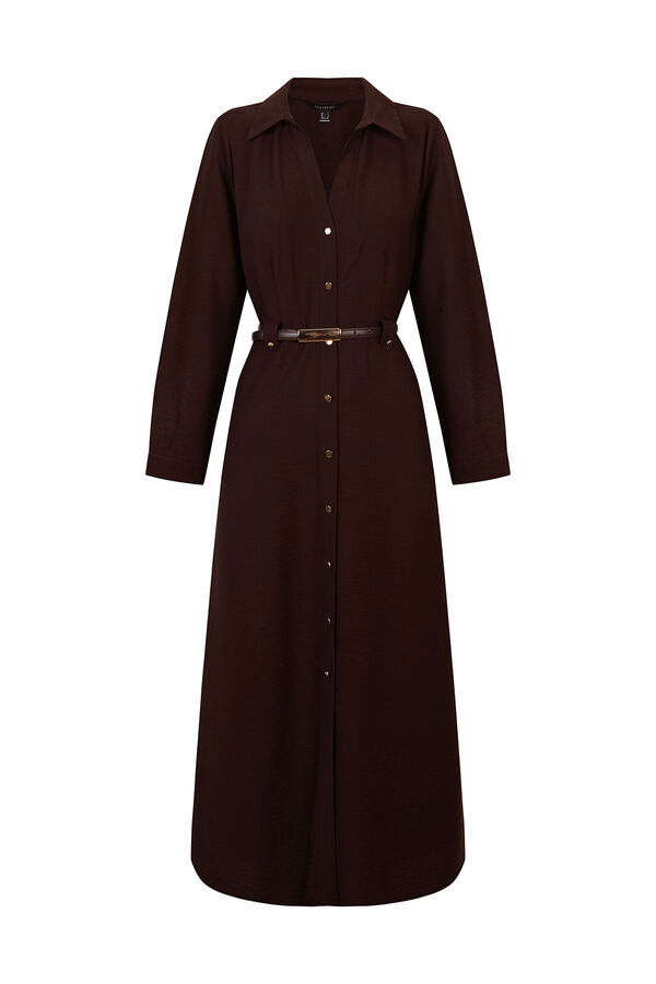 Cortefiel Midi shirt dress with belt Dark brown