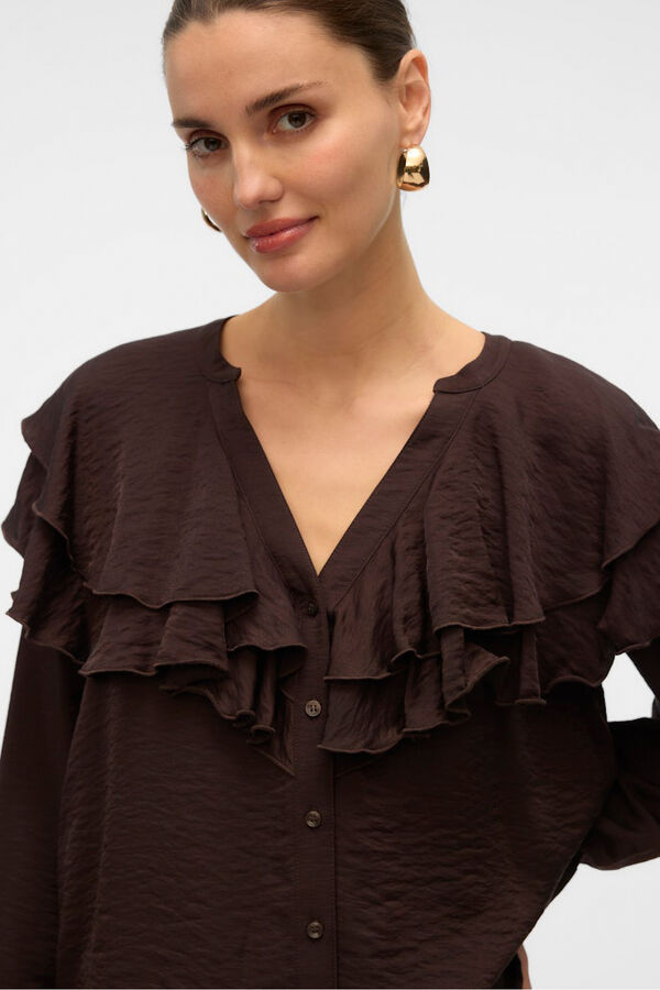 Vero Moda Ruffled neck blouse  Dark brown