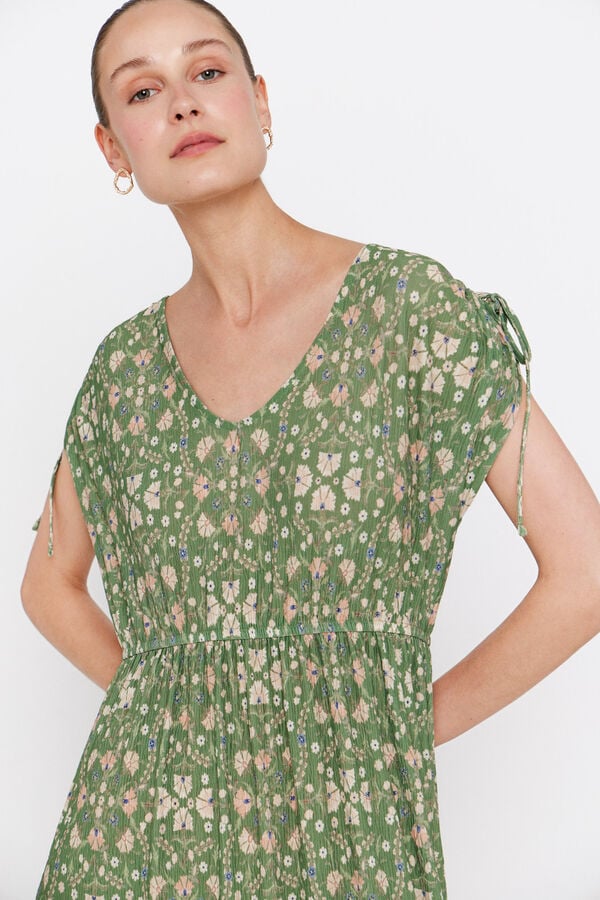 Cortefiel Printed jersey-knit dress Printed green