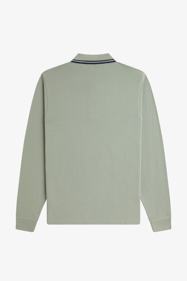 Fred Perry Polo piqué de manga comprida masculina Cinzento