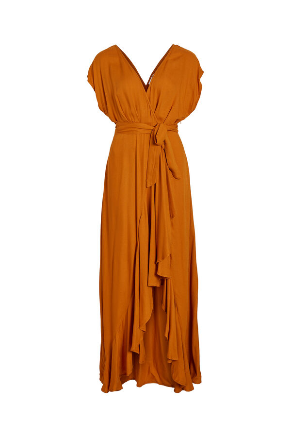 Cortefiel Long wrap dress with side slit Orange