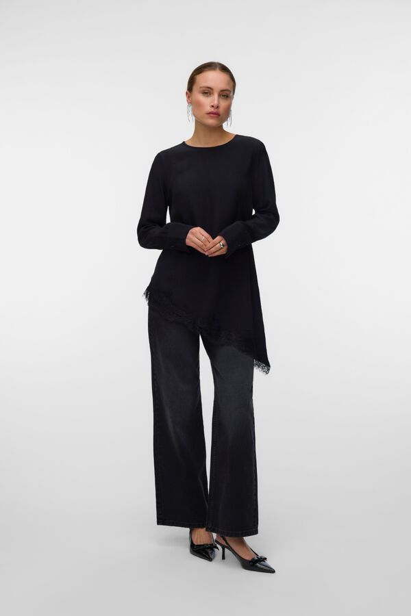 Vero Moda Top assim&eacute;trico com renda Preto