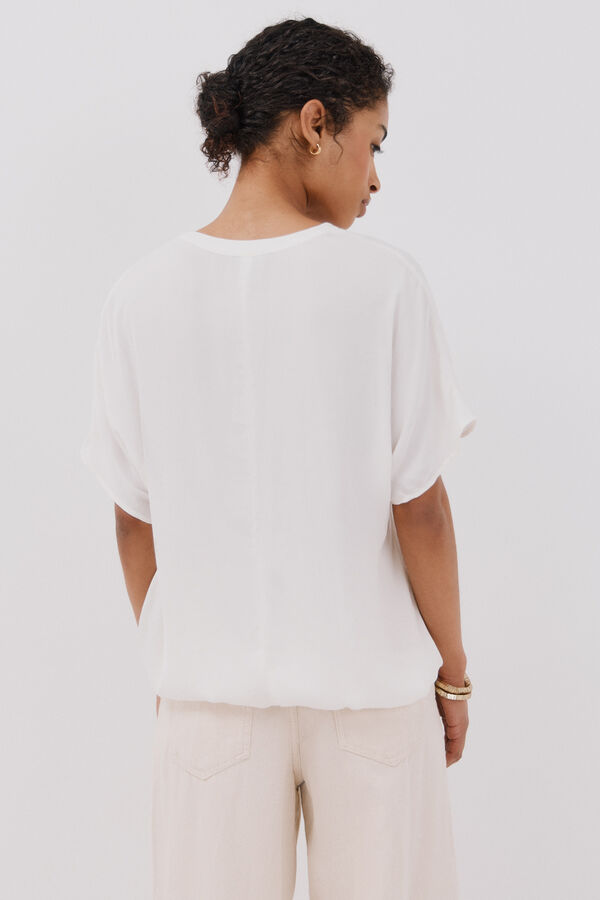 Cortefiel Camisa de cetim de manga curta Branco