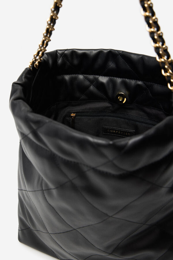 Cortefiel Quilted chains shopper bag Black