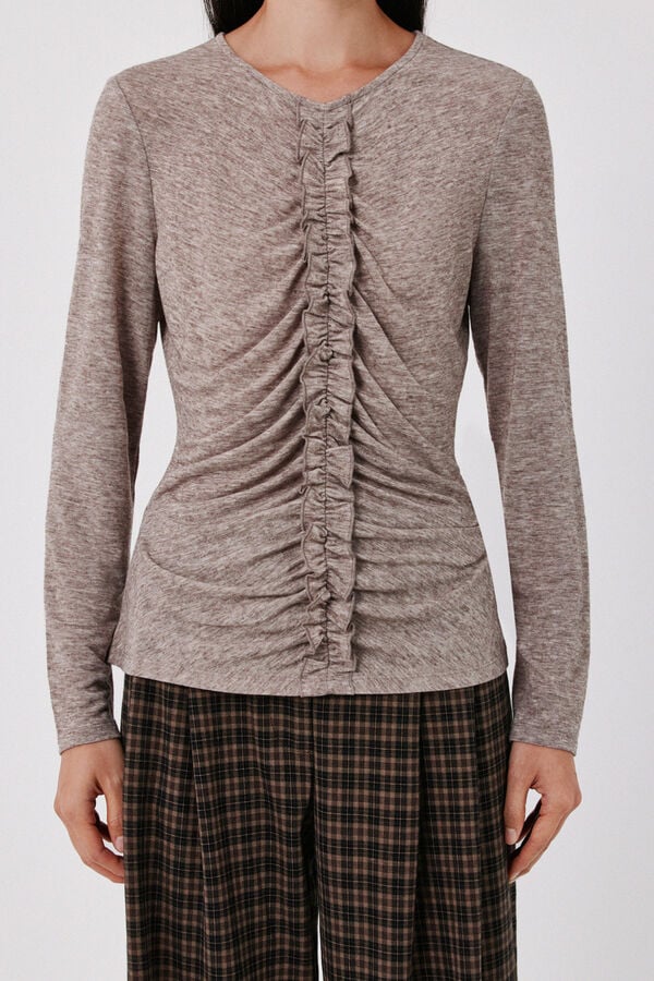 Cortefiel Camiseta volante Beige