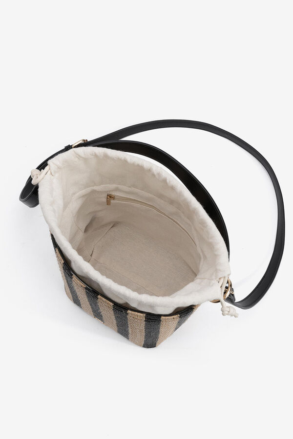 Cortefiel Two-tone straw-look bucket bag Black