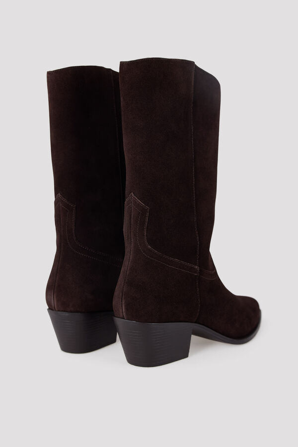 Cortefiel Mid-calf leather boot Brown