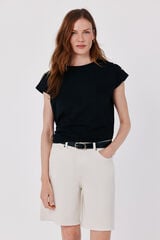 Cortefiel Basic t-shirt with gold buttons Black