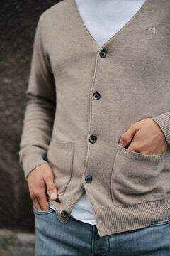 Cortefiel Button-up jersey-knit cardigan Beige