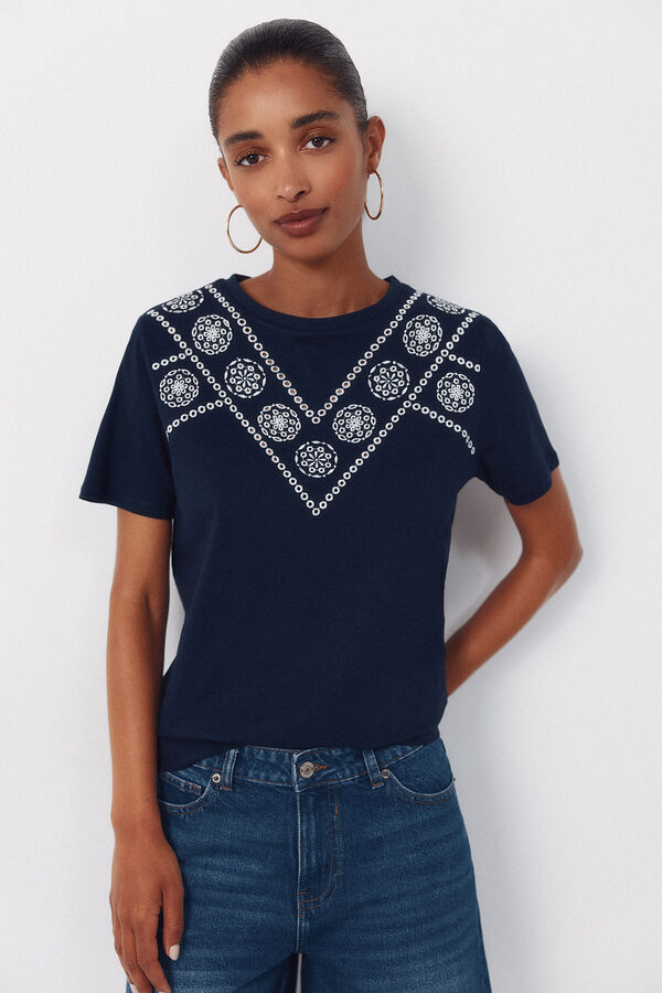 Cortefiel T-shirt with positional embroidered Navy