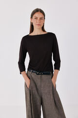 Cortefiel Boat neck T-shirt Dark brown