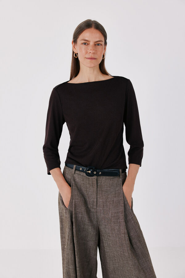 Cortefiel Boat neck T-shirt Dark brown