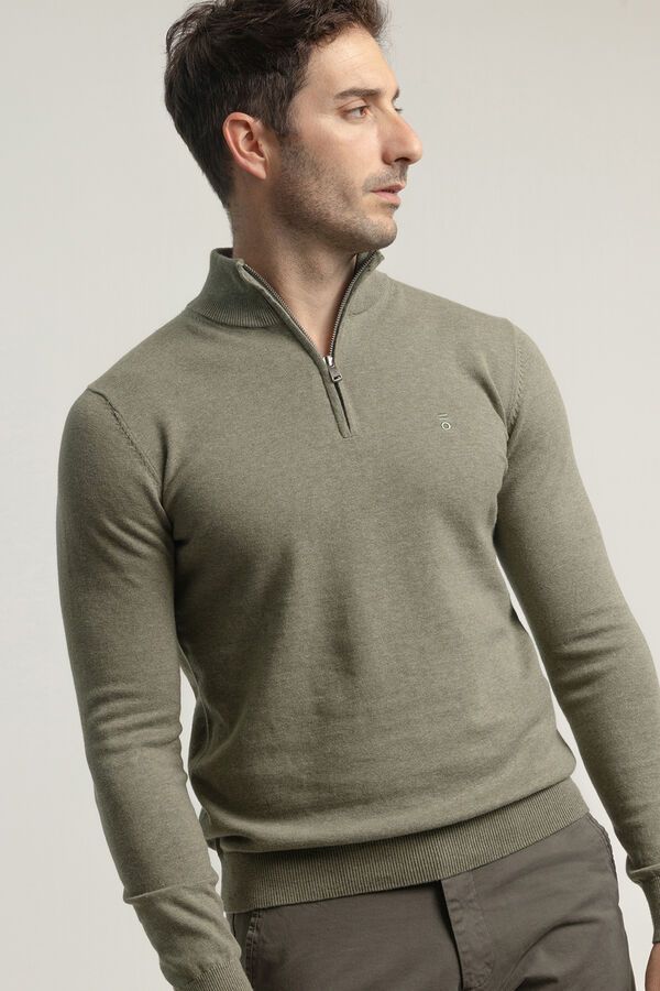 PuroEGO Suéter com fecho-éclair e gola falsa Verde