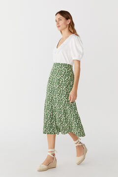 Cortefiel Long printed skirt Pistachio green