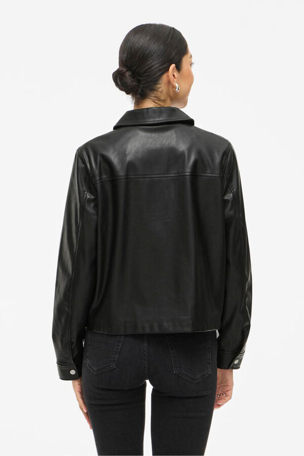 Vila Buttoned faux leather jacket Black