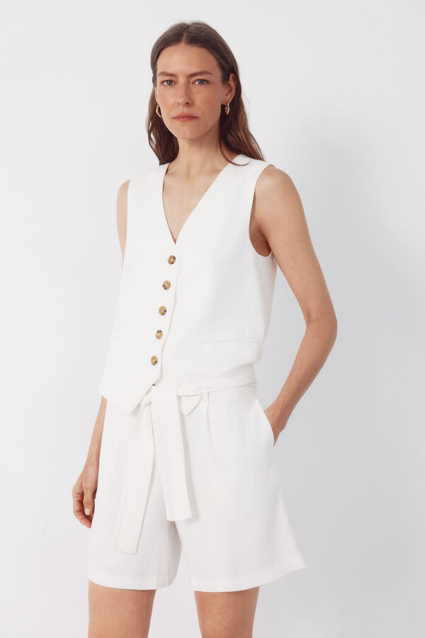 Cortefiel Linen bermuda shorts shorts Ivory