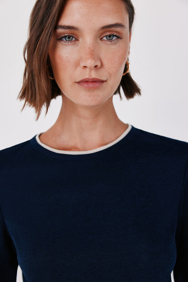 Cortefiel Contrast piping long sleeve T-shirt Navy