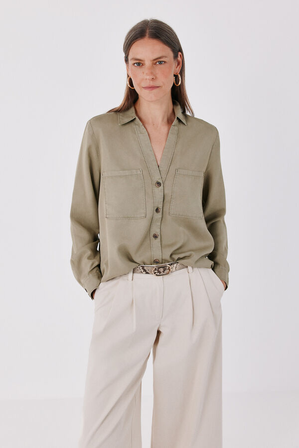 Cortefiel Tencel denim shirt Green