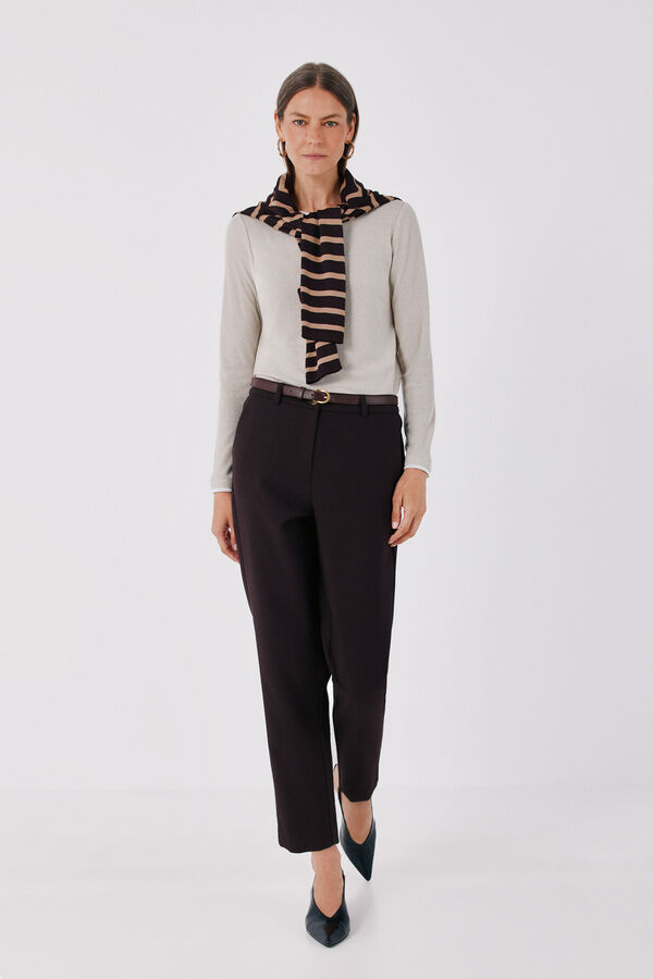 Cortefiel Women's tailored trousers with belt Dark brown