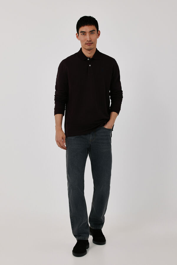 Cortefiel Basic long sleeve polo shirt Dark brown