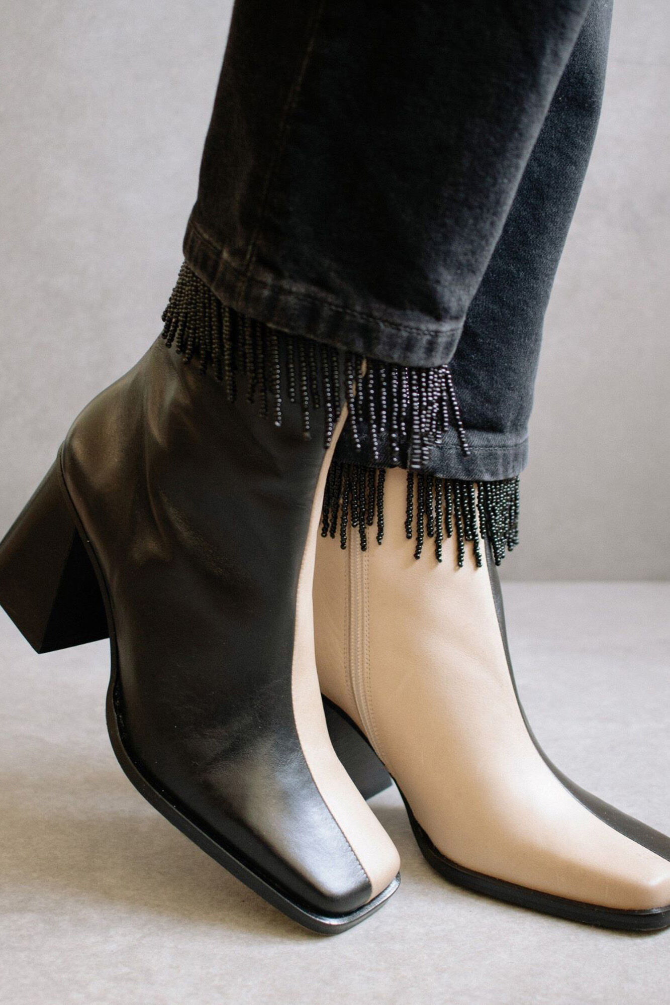 South Bicolor Stone Beige Black Leather Boot Women s shoes