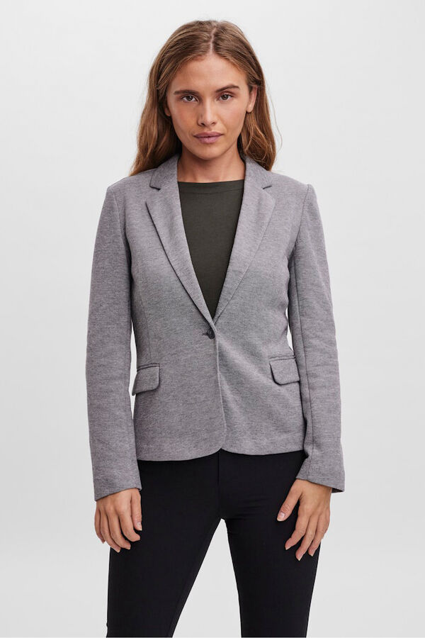 Vero Moda Blazer feminino de manga comprida com bolsos Cinzento