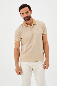 Cortefiel Plain short-sleeved Oxford polo shirt Beige