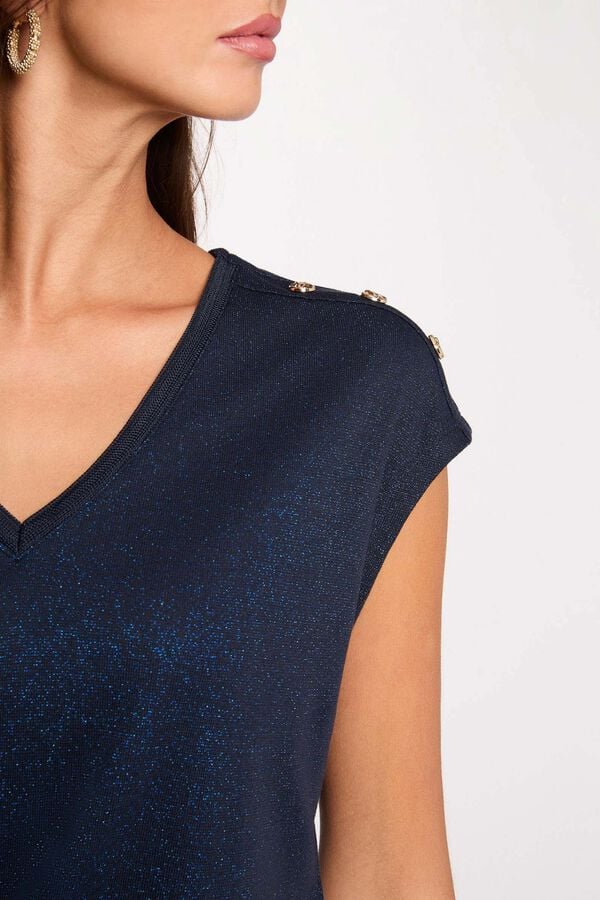 Morgan T-shirt gola em bico com bot&otilde;es Azul