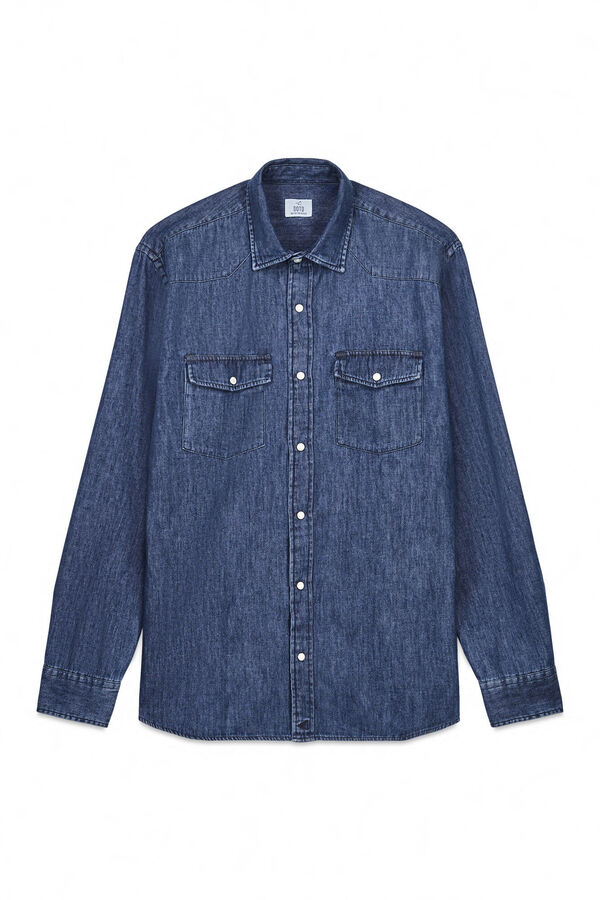 OOTO Camisa jeans com bolsos Azul